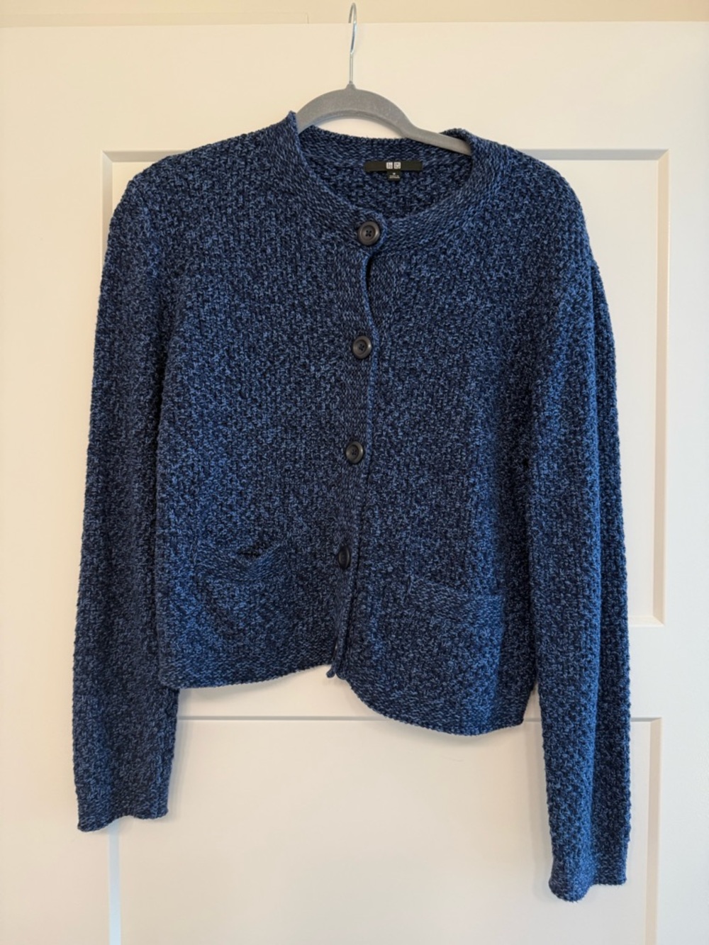 Uniqlo Navy Bouclé Button-Front Cardigan